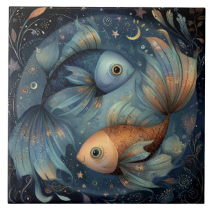 Pisces Fish Zodiac Astrology Celestial Birthday Tile