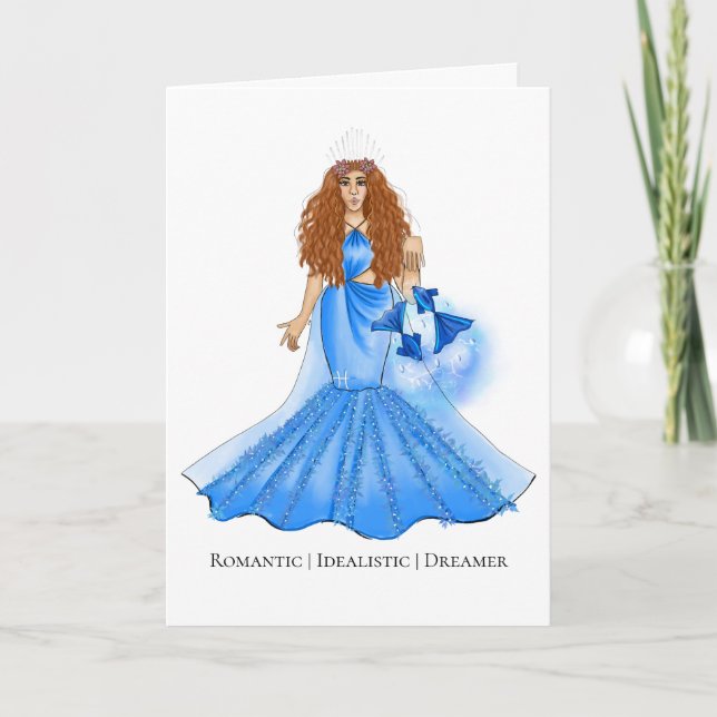 Pisces Goddess with Personality Traits Birthday Card (Front)