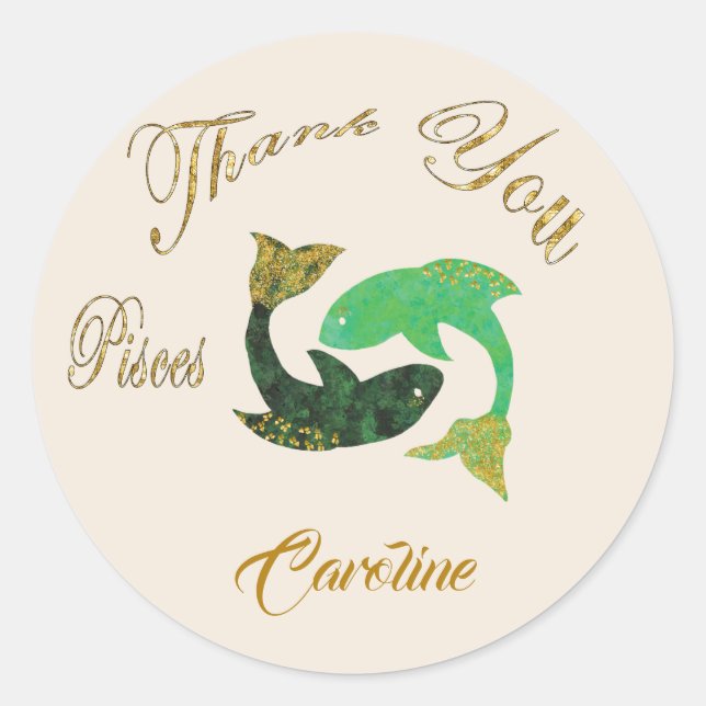 Pisces Gold Glitter Thank You Classic Round Sticker (Front)