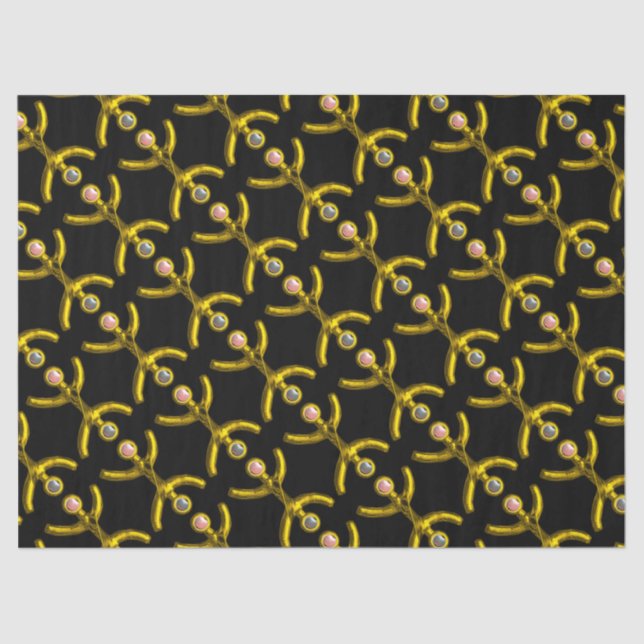 PISCES GOLD ZODIAC BIRTHDAY JEWEL AND PEARLS Black Tissue Paper (Front)