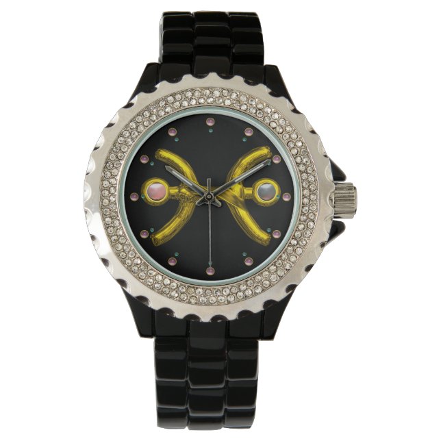 PISCES GOLD ZODIAC BIRTHDAY JEWEL,Black Watch (Front)