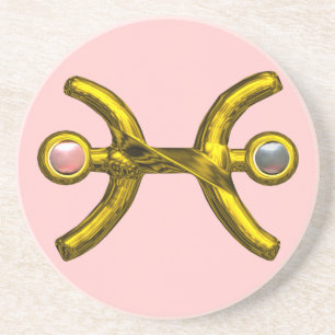 PISCES GOLD ZODIAC BIRTHDAY JEWEL Pearl Pink Coaster