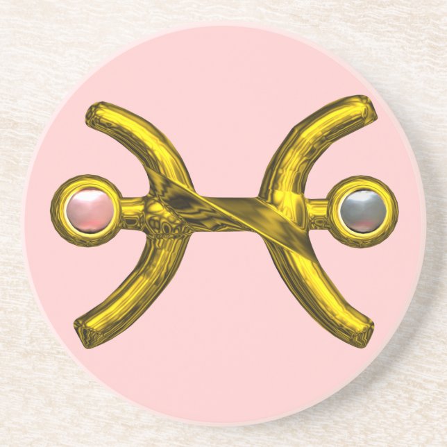 PISCES GOLD ZODIAC BIRTHDAY JEWEL Pearl Pink Coaster (Front)