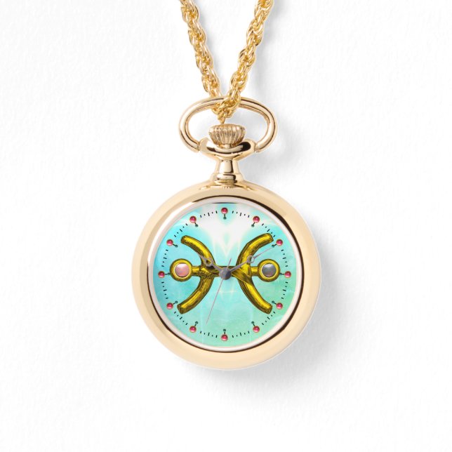 PISCES GOLD ZODIAC BIRTHDAY JEWEL, Pink Pearl Watch (Front)