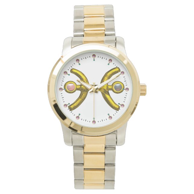 PISCES GOLD ZODIAC BIRTHDAY JEWEL,White Watch (Front)