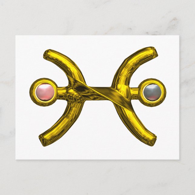 PISCES Gold Zodiac Birthday Sign,White Pink Pearls Postcard (Front)