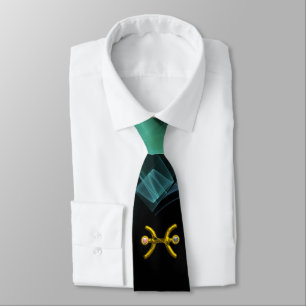 PISCES GOLD ZODIAC SIGN ,BLUE GREEN FRACTAL SWIRLS TIE