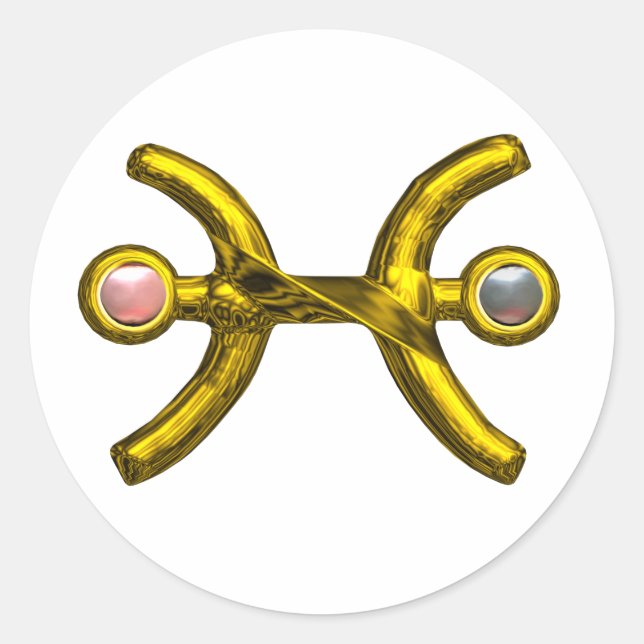 PISCES / GOLD ZODIACAL SIGN JEWEL WITH PEARLS CLASSIC ROUND STICKER (Front)
