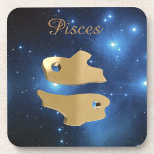 Pisces golden sign coaster