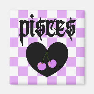 Pisces Gothic Aesthetic Chequered Cherries Design Magnet