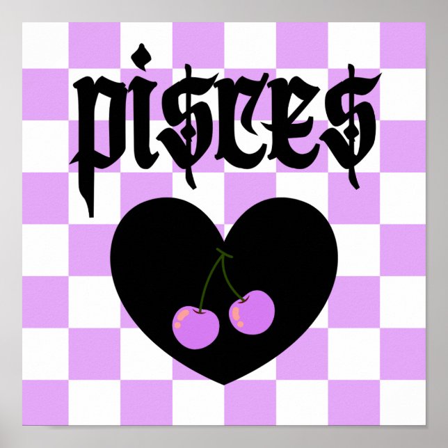 Pisces Gothic Aesthetic Chequered Cherry Art Poster (Front)