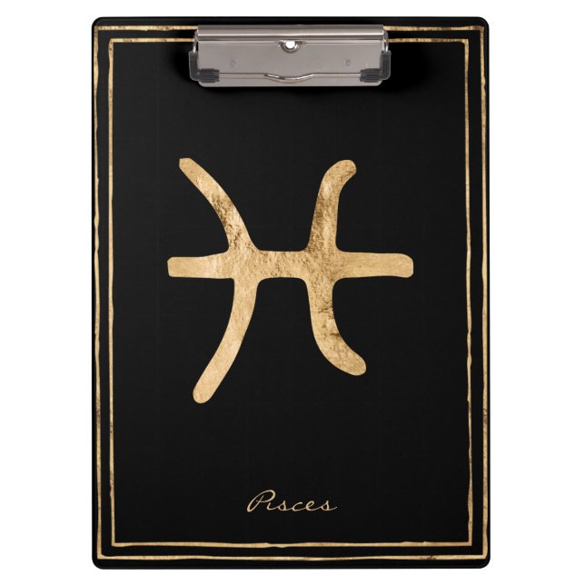Pisces hammered gold stylized astrology symbol clipboard (Front)