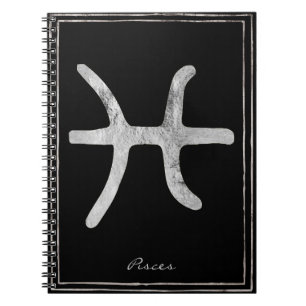 Pisces hammered silver stylized astrology symbol notebook