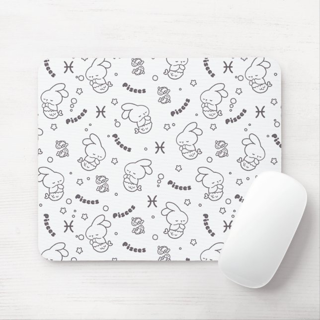 Pisces Harmony: Bunny Mermaids Pattern Line Art Mouse Pad (With Mouse)