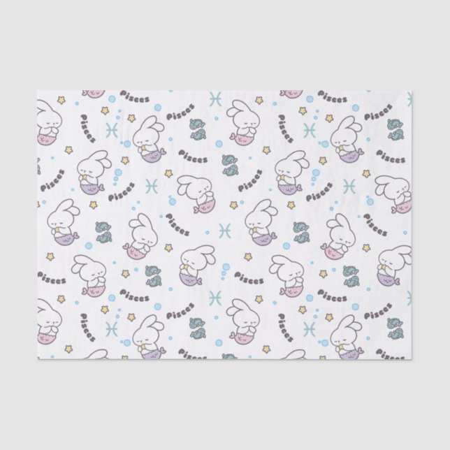 Pisces Harmony: Bunny Mermaids Pattern Tissue Paper (Front)