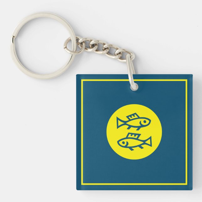 Pisces Horoscope Yellow Blue Modern Minimalist Keychain (Front)