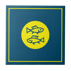 Pisces Horoscope Yellow Blue Modern Minimalist Tile