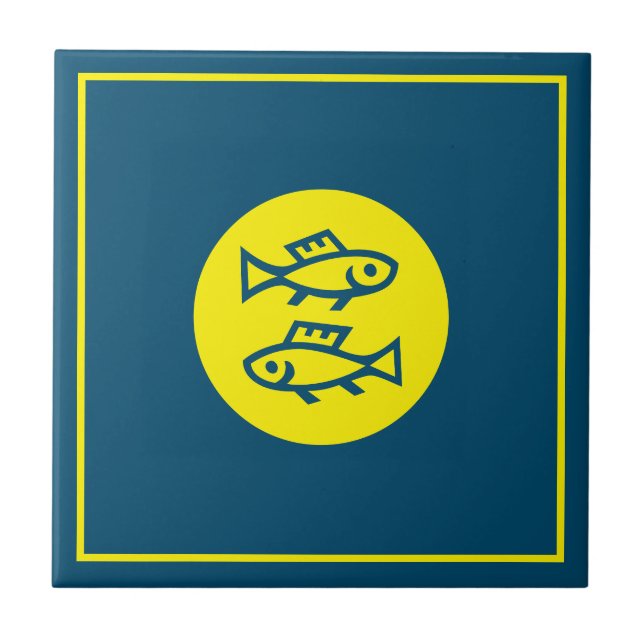 Pisces Horoscope Yellow Blue Modern Minimalist Tile (Front)