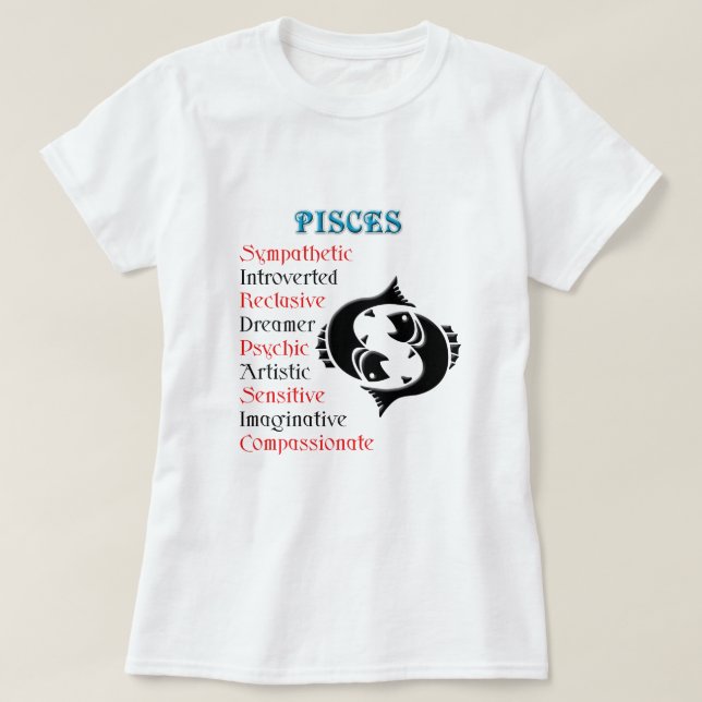 Pisces Horoscope Zodiac Sign T-Shirt (Design Front)
