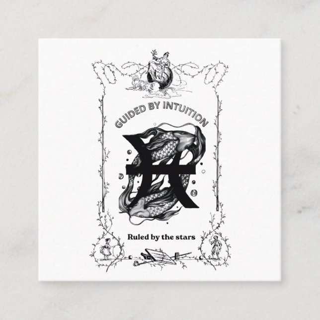Pisces Intuition Celestial Design Square Business Card (Front)