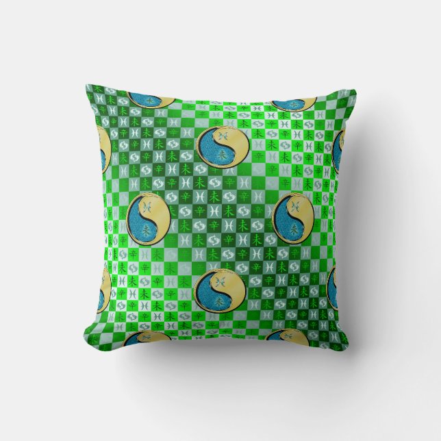 Pisces & Metal Goat Throw Pillow (Front)