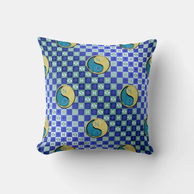 Pisces & Metal Ox Throw Pillow (Front)