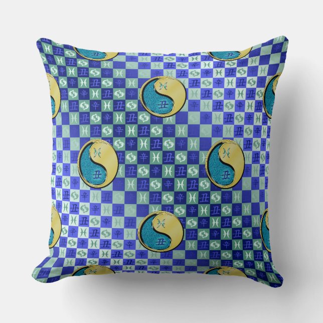 Pisces & Metal Ox Throw Pillow (Front)