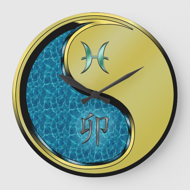 Pisces & Metal Rabbit Large Clock (Front)