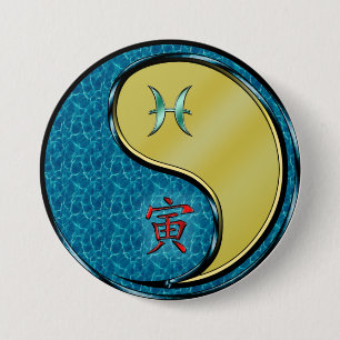 Pisces & Metal Tiger 3 Inch Round Button
