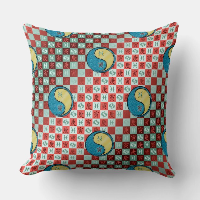 Pisces & Metal Tiger Throw Pillow (Front)