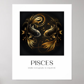 Pisces Poster Black & Gold Elegant Zodiac Gift