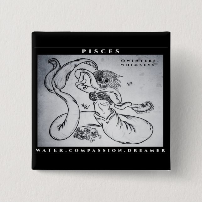 Pisces Print  2 Inch Square Button (Front)