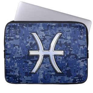 Pisces Sign Navy Blue Digital Camouflage Laptop Sleeve