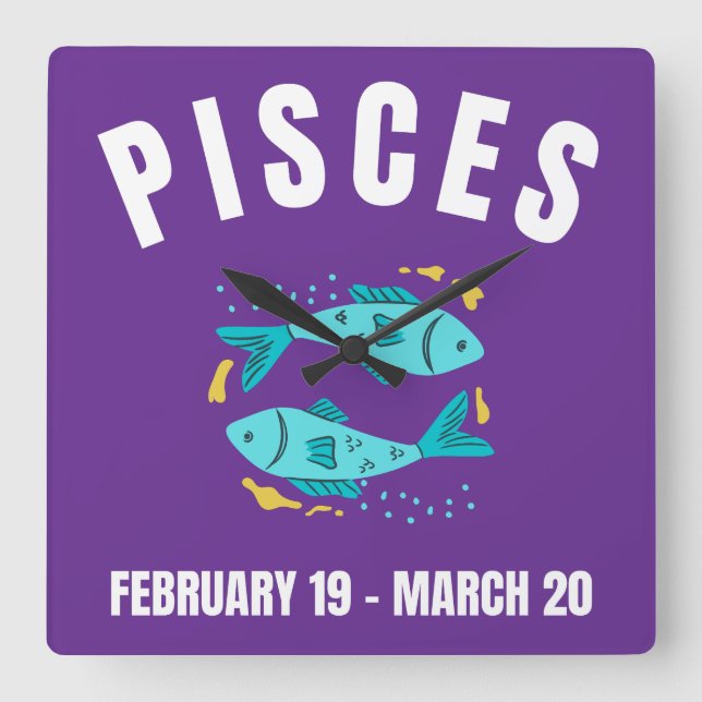 Pisces star sign square wall clock (Front)