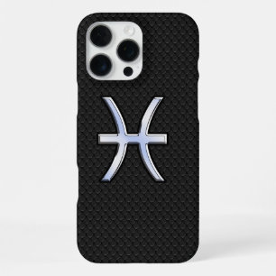 Pisces Symbol on Black Snake Skin style iPhone 16 Pro Max Case