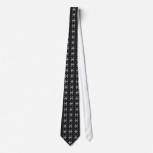 Pisces Symbol on Black Snake Skin style Tie