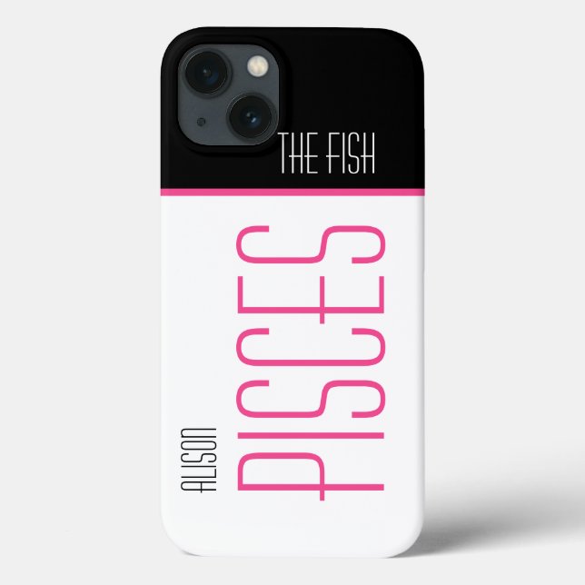 Pisces The Fish Stylish Text Name Black Pink Case-Mate iPhone Case (Back)
