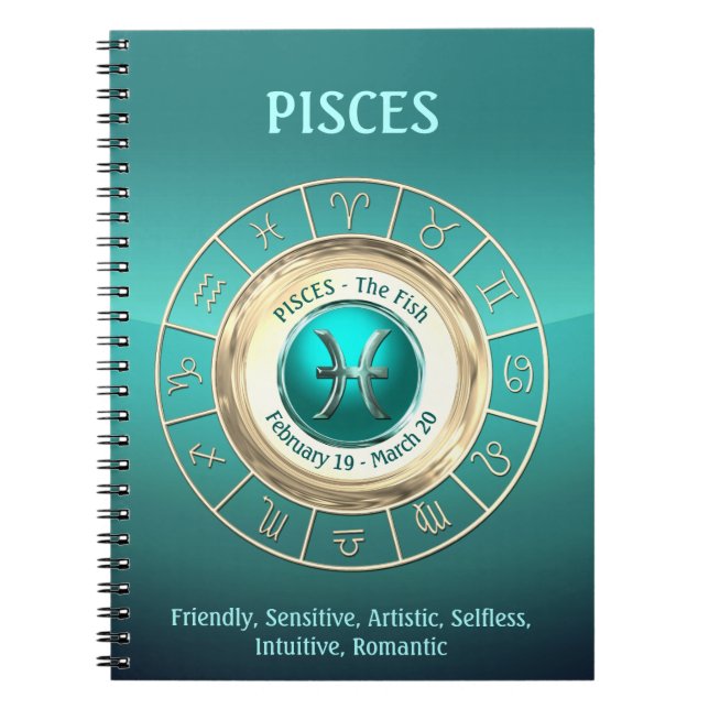 PISCES - The Fish Zodiac Sign Personality Traits Notebook (Front)