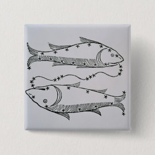 Pisces (the Fishes) an illustration from the 'Poet 2 Inch Square Button