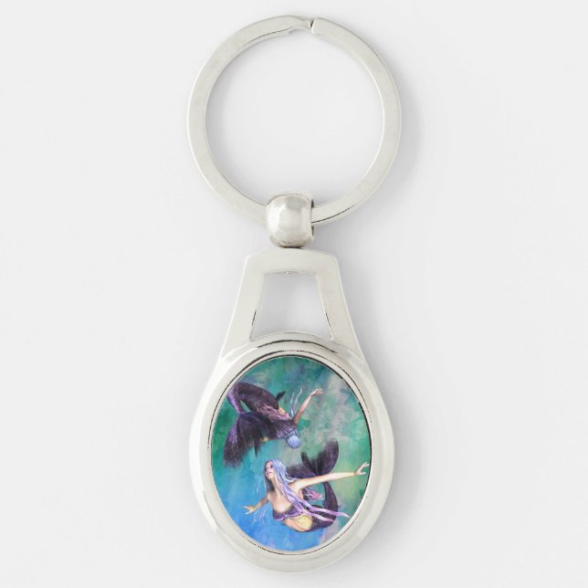 Pisces – Two Mermaids Swimming in a Loop Keychain (Front)