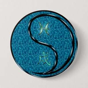 Pisces & Water Dog 3 Inch Round Button