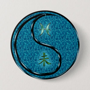 Pisces & Water Goat 3 Inch Round Button