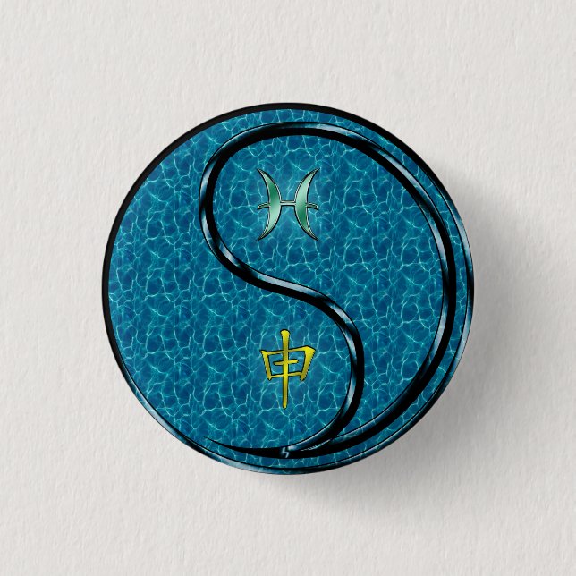Pisces & Water Monkey 1 Inch Round Button (Front)