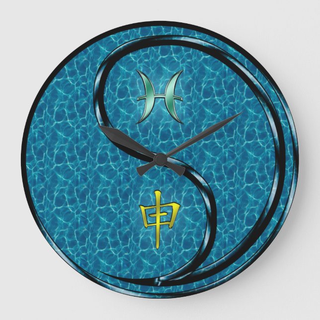 Pisces & Water Monkey Large Clock (Front)