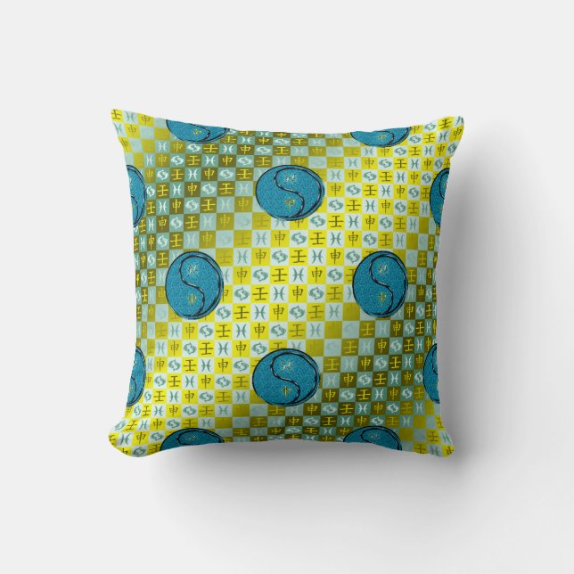 Pisces & Water Monkey Throw Pillow (Front)