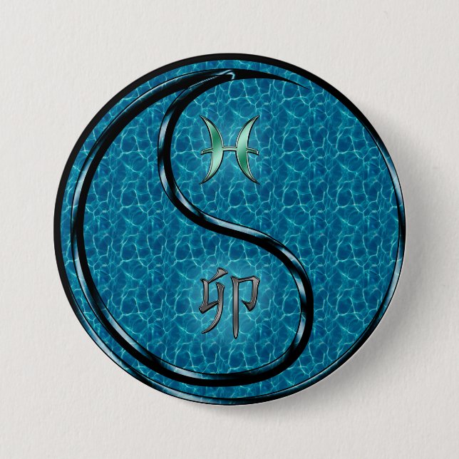 Pisces & Water Rabbit 3 Inch Round Button (Front)