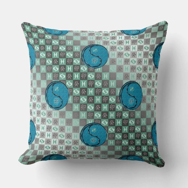 Pisces & Water Rabbit Throw Pillow (Front)