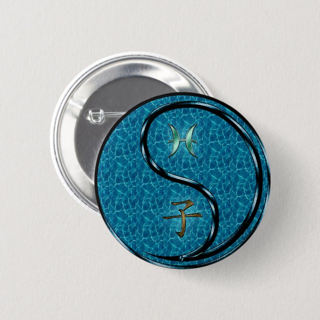 Pisces & Water Rat 2 Inch Round Button (Front & Back)