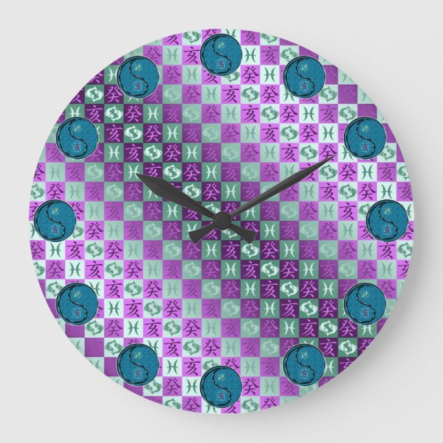 Pisces & Water Rooster Large Clock (Front)
