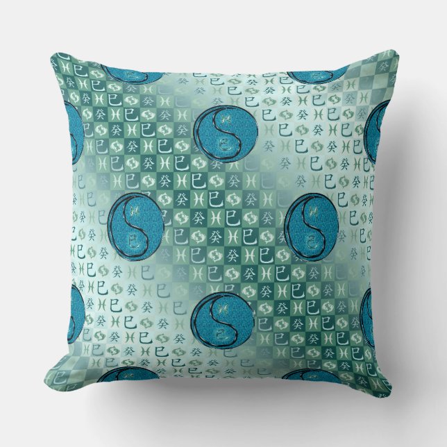 Pisces & Water Snake Throw Pillow (Front)